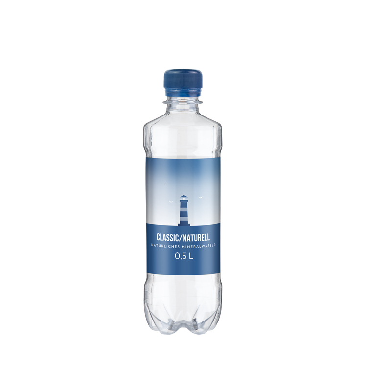 Wasserflasche 0,5 L aus recyceltem Kunststoff in Deckelfarben: schwarz, weiß, hellblau, dunkelblau, hellgrün, dunkelgrün, rot, orange, gelb – Nr. 97PW004