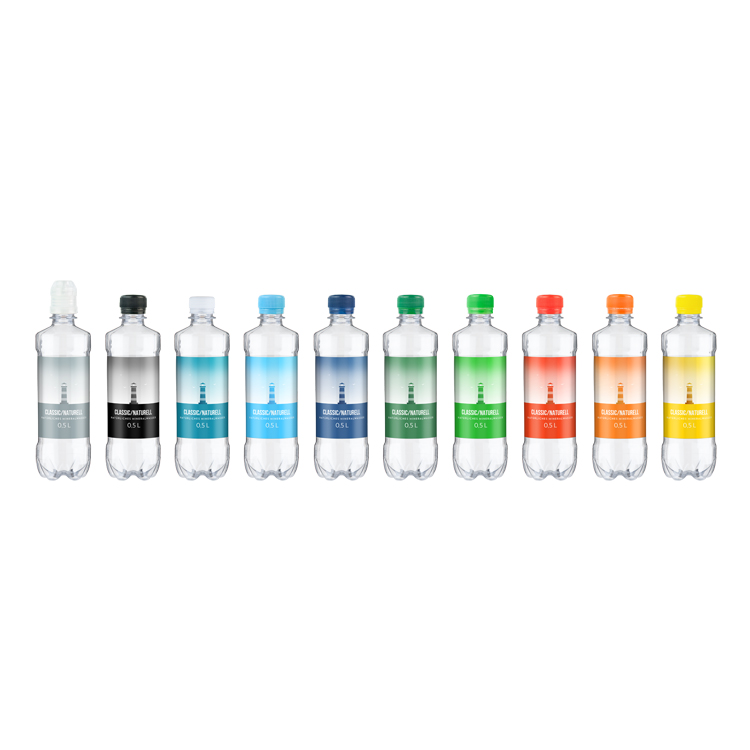 Wasserflasche 0,5 L aus recyceltem Kunststoff in Deckelfarben: schwarz, weiß, hellblau, dunkelblau, hellgrün, dunkelgrün, rot, orange, gelb als Werbegeschenk (Abbildung 2)